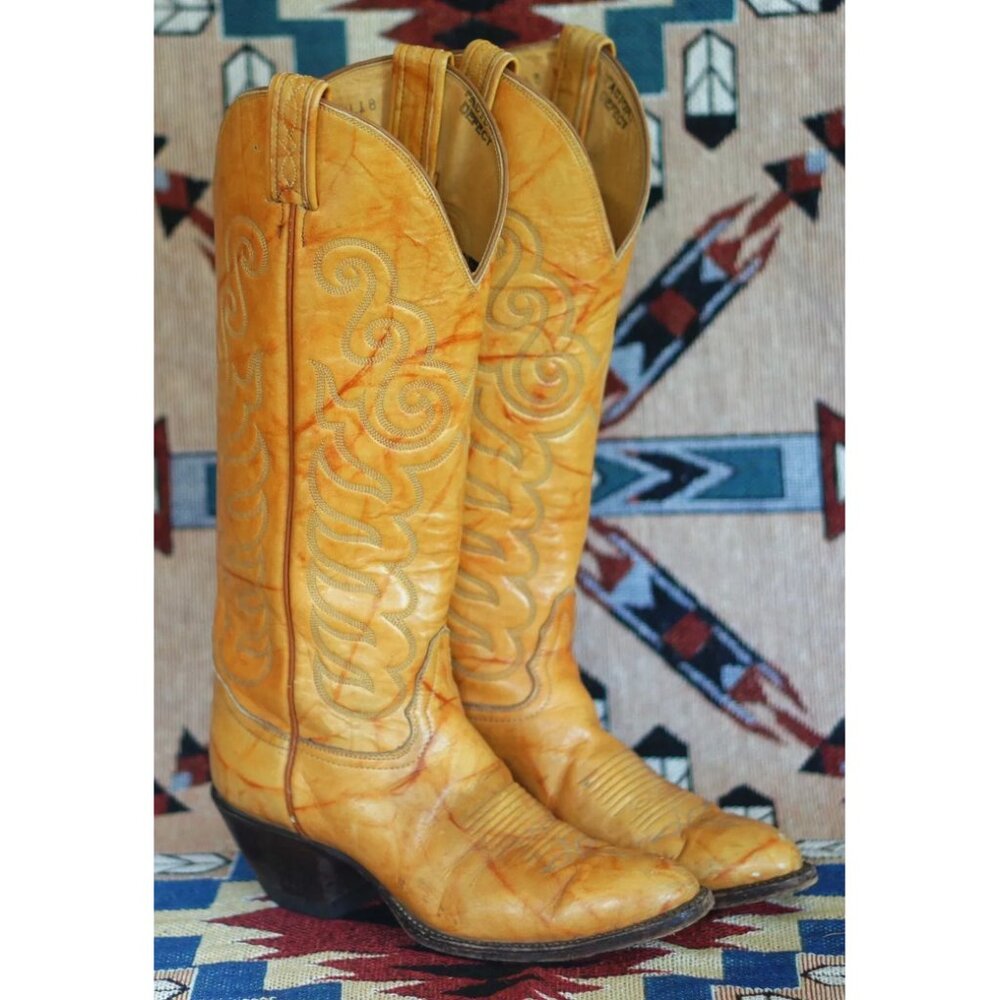 Tony Lama Marbled Golden 16-Inch Tall Cowboy Boots Vintage 80s US Made Women 6 B
